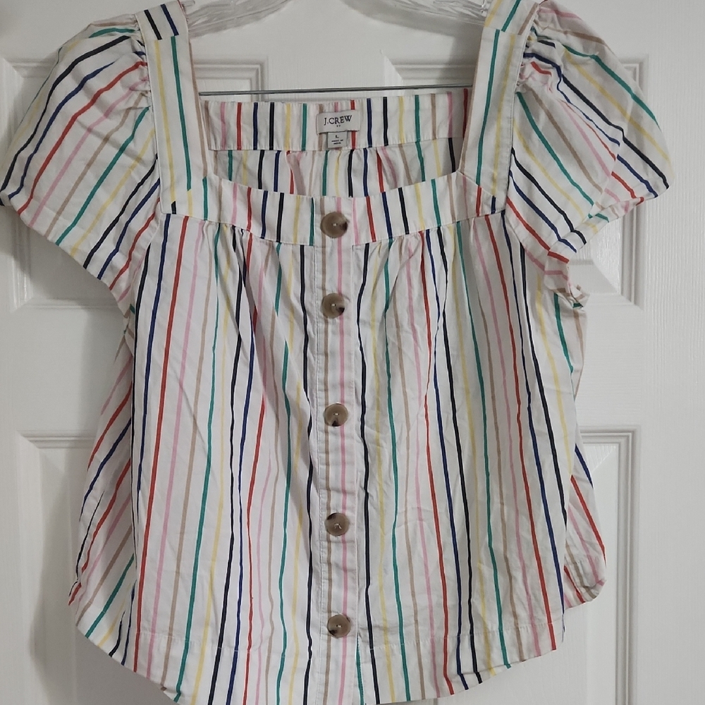 J. Crew Multicolor Striped Button-Up Top
